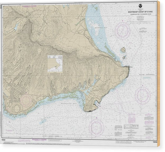 Nautical Chart-19358 Southeast Coast-Oahu Waimanalo Bay-Diamond Head Wood Print