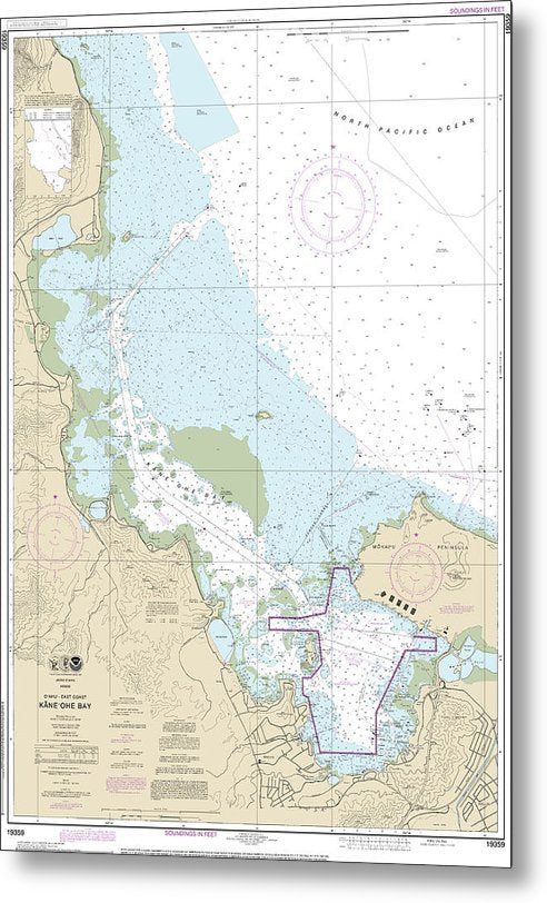 A beuatiful Metal Print of the Nautical Chart-19359 Oahu East Coast Kaneohe Bay - Metal Print by SeaKoast.  100% Guarenteed!