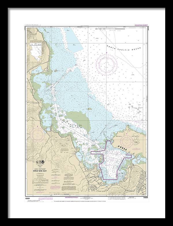 Nautical Chart-19359 Oahu East Coast Kaneohe Bay - Framed Print