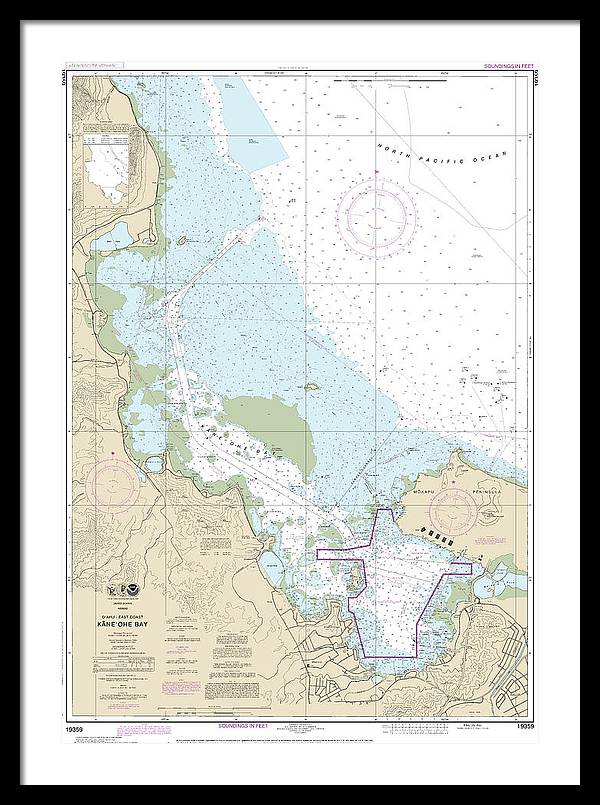 Nautical Chart-19359 Oahu East Coast Kaneohe Bay - Framed Print