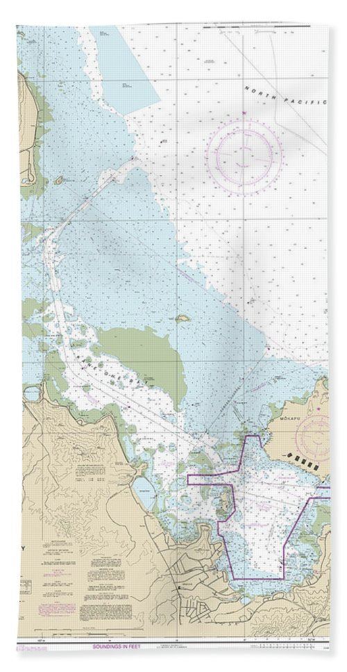 Nautical Chart-19359 Oahu East Coast Kaneohe Bay - Beach Towel