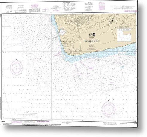 A beuatiful Metal Print of the Nautical Chart-19362 South Coast-Oahu Kalaeloa - Metal Print by SeaKoast.  100% Guarenteed!