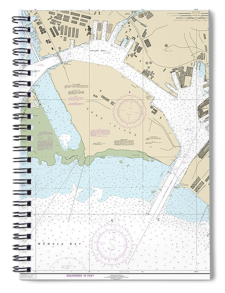 Nautical Chart 19367 Island Oahu Honolulu Harbor Spiral Notebook