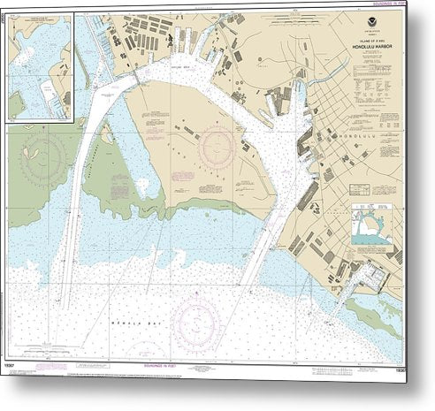 A beuatiful Metal Print of the Nautical Chart-19367 Island-Oahu Honolulu Harbor - Metal Print by SeaKoast.  100% Guarenteed!