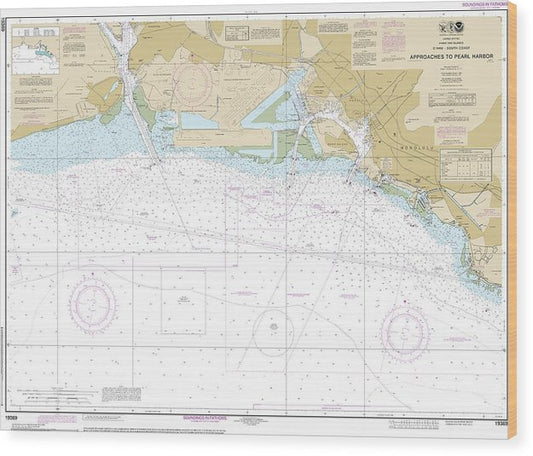 Nautical Chart-19369 Oahu South Coast Approaches-Pearl Harbor Wood Print
