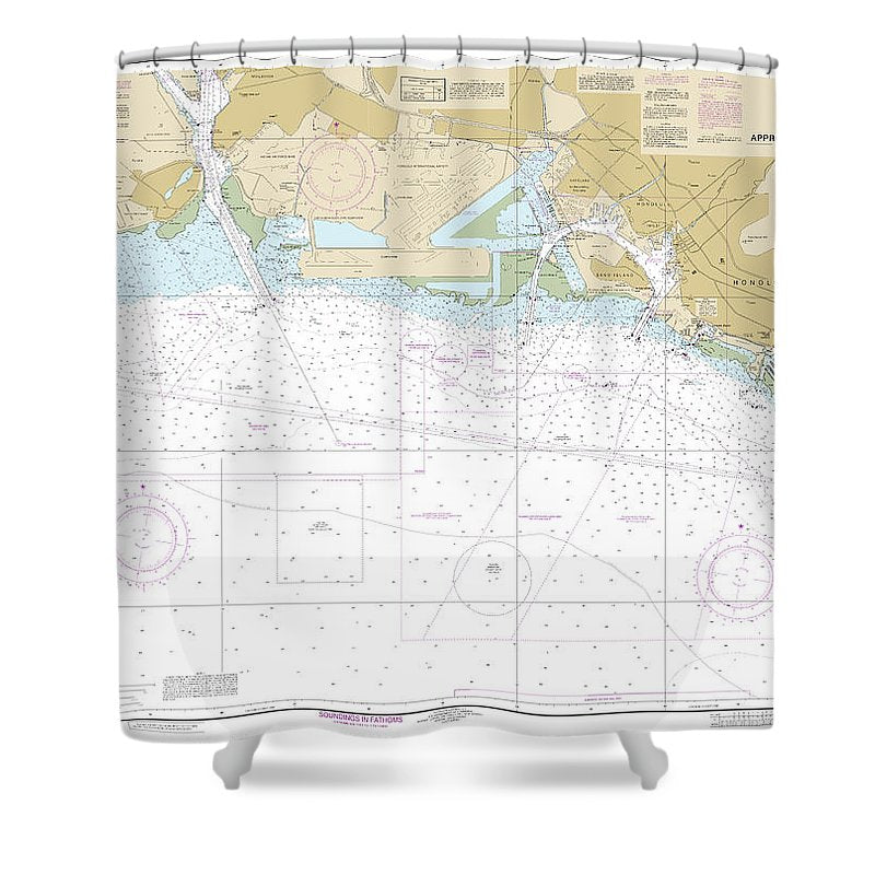 Nautical Chart 19369 Oahu South Coast Approaches Pearl Harbor Shower Curtain