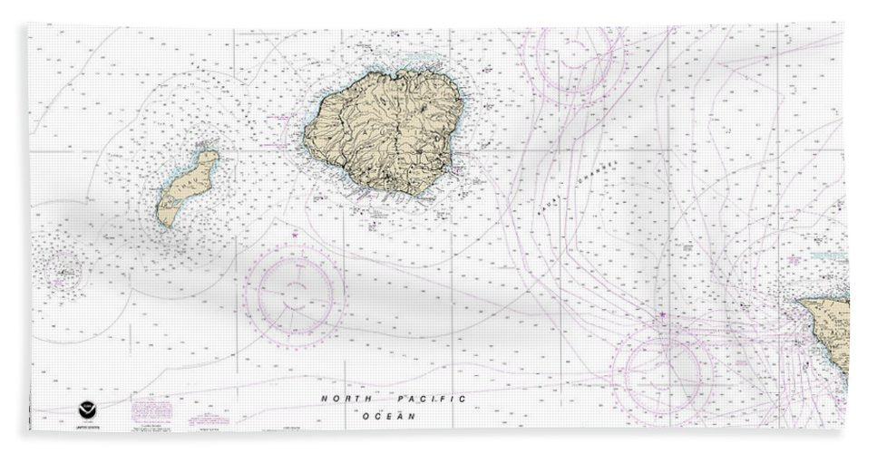 Nautical Chart-19380 Oahu-niihau - Bath Towel