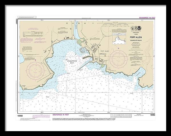 Nautical Chart-19382 Port Allen Island-kauai - Framed Print