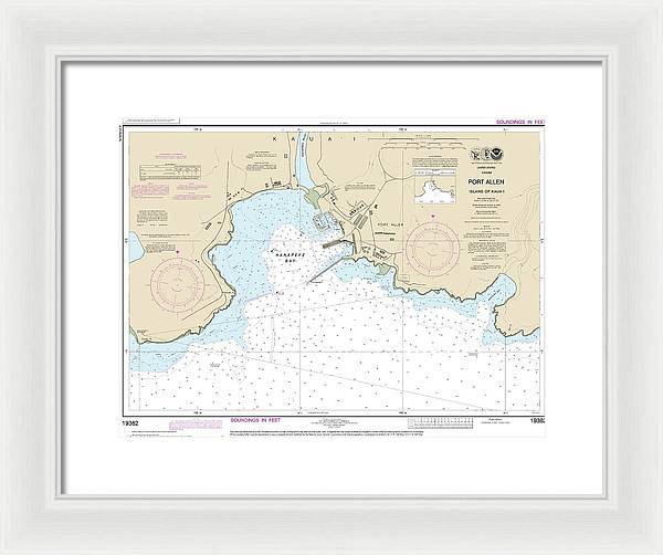 Nautical Chart-19382 Port Allen Island-kauai - Framed Print