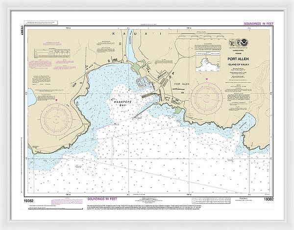 Nautical Chart-19382 Port Allen Island-kauai - Framed Print