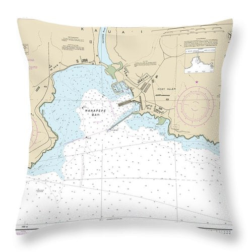 Nautical Chart-19382 Port Allen Island-kauai - Throw Pillow