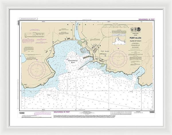 Nautical Chart-19382 Port Allen Island-kauai - Framed Print