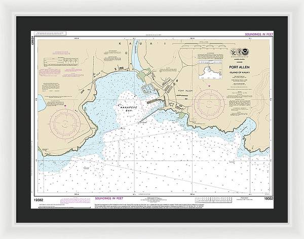 Nautical Chart-19382 Port Allen Island-kauai - Framed Print