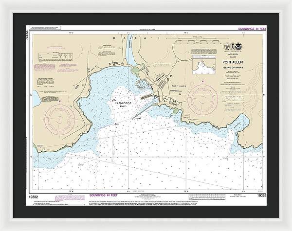 Nautical Chart-19382 Port Allen Island-kauai - Framed Print