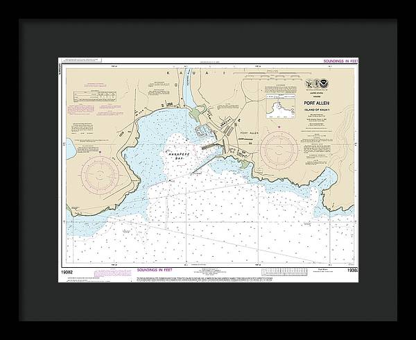 Nautical Chart-19382 Port Allen Island-kauai - Framed Print