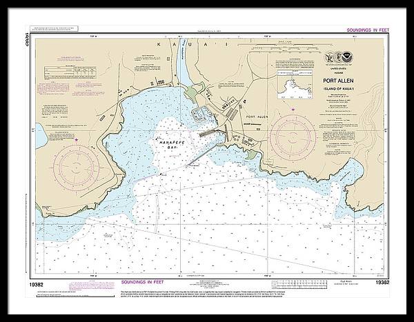 Nautical Chart-19382 Port Allen Island-kauai - Framed Print