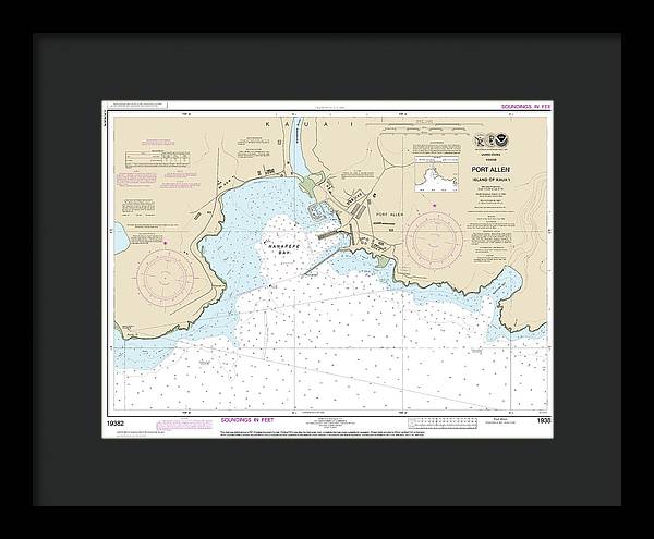 Nautical Chart-19382 Port Allen Island-kauai - Framed Print