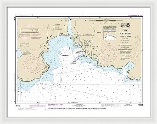 Nautical Chart-19382 Port Allen Island-kauai - Framed Print