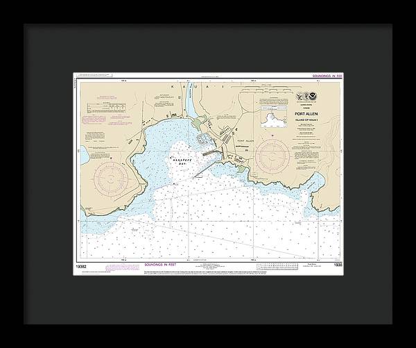 Nautical Chart-19382 Port Allen Island-kauai - Framed Print