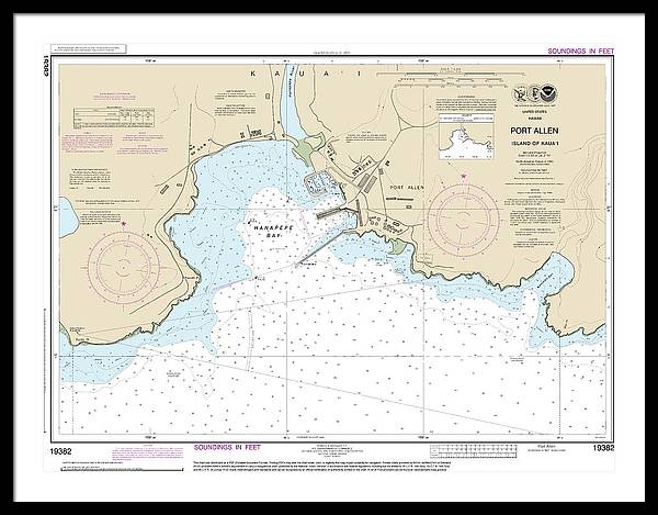 Nautical Chart-19382 Port Allen Island-kauai - Framed Print