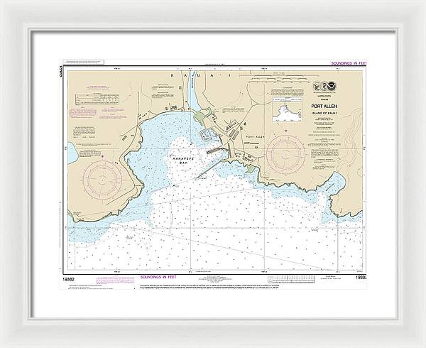 Nautical Chart-19382 Port Allen Island-kauai - Framed Print