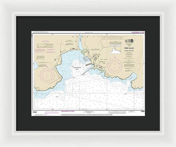 Nautical Chart-19382 Port Allen Island-kauai - Framed Print