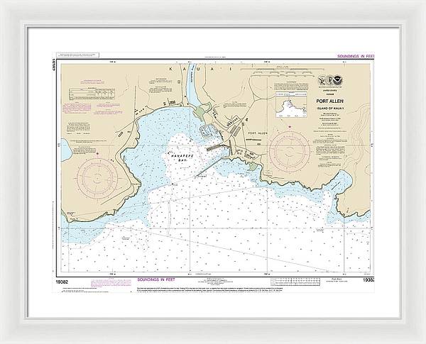 Nautical Chart-19382 Port Allen Island-kauai - Framed Print