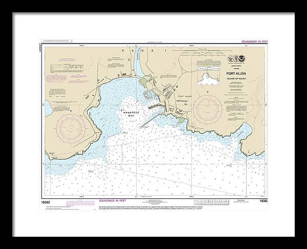 Nautical Chart-19382 Port Allen Island-kauai - Framed Print