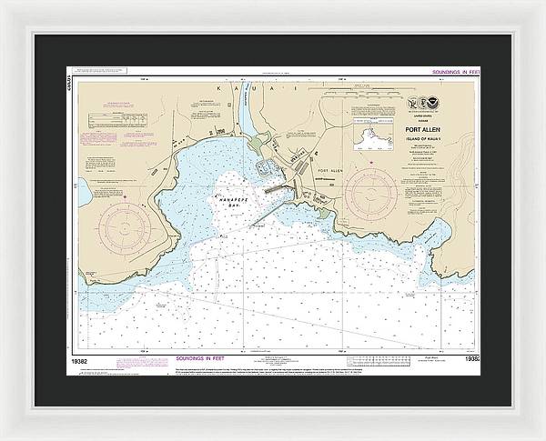 Nautical Chart-19382 Port Allen Island-kauai - Framed Print