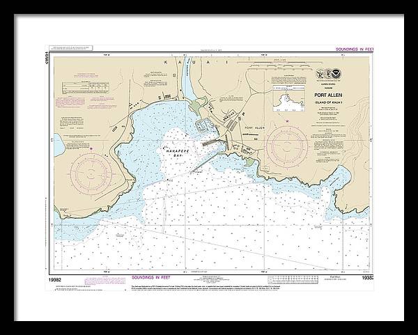 Nautical Chart-19382 Port Allen Island-kauai - Framed Print