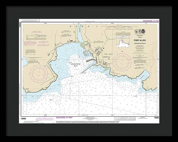 Nautical Chart-19382 Port Allen Island-kauai - Framed Print