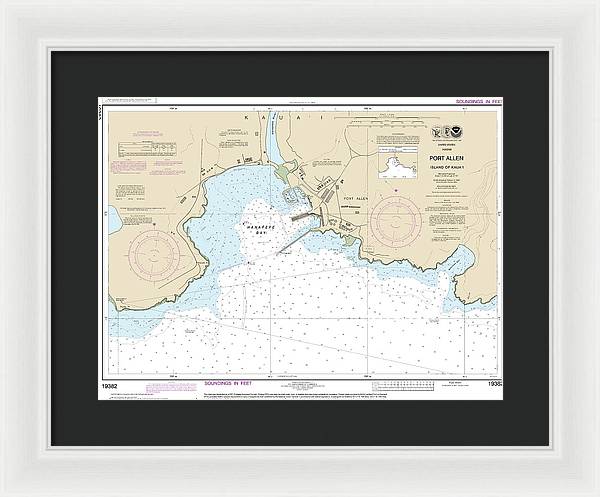 Nautical Chart-19382 Port Allen Island-kauai - Framed Print