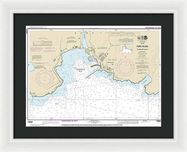 Nautical Chart-19382 Port Allen Island-kauai - Framed Print