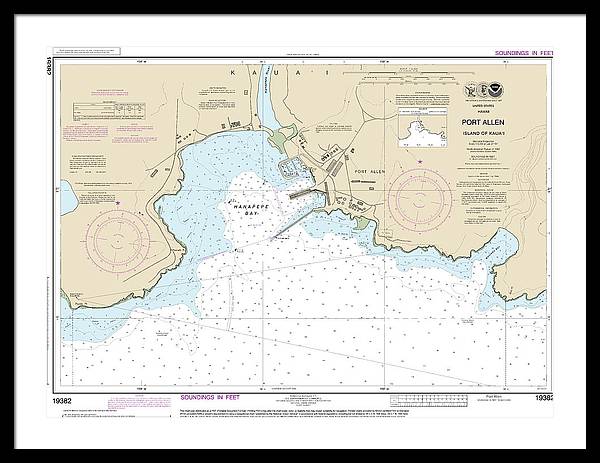 Nautical Chart-19382 Port Allen Island-kauai - Framed Print