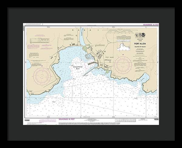 Nautical Chart-19382 Port Allen Island-kauai - Framed Print