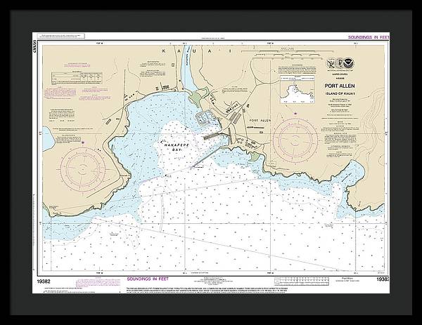 Nautical Chart-19382 Port Allen Island-kauai - Framed Print