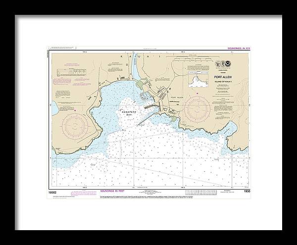 Nautical Chart-19382 Port Allen Island-kauai - Framed Print