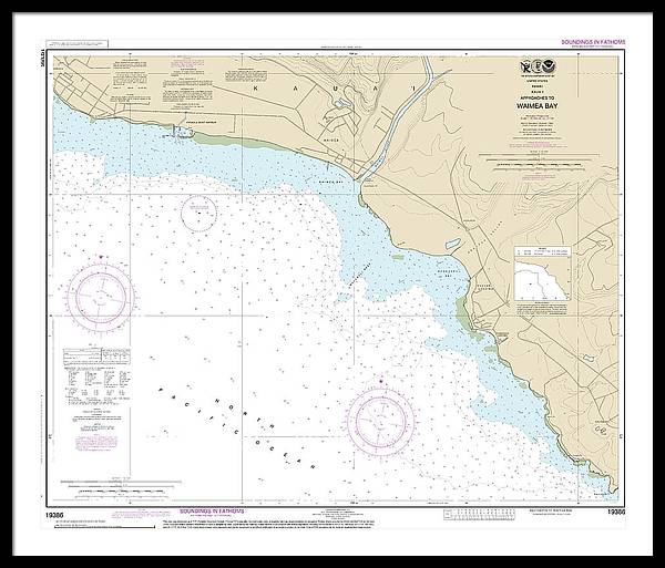 Nautical Chart-19386 Kauai Approaches-waimea Bay - Framed Print