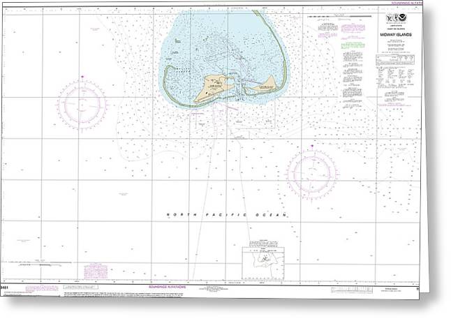 Nautical Chart-19481 Hawaiian Islands Midway Islands - Greeting Card