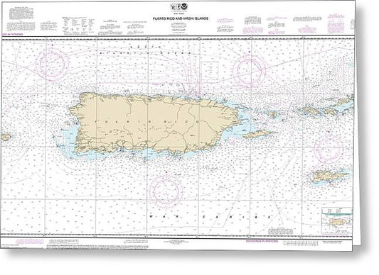 Nautical Chart-25640 Puerto Rico-virgin Islands - Greeting Card