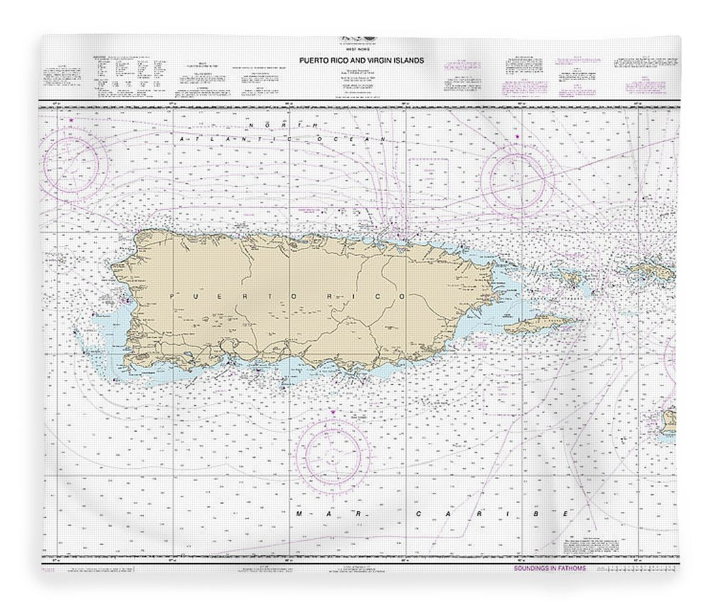 Nautical Chart 25640 Puerto Rico Virgin Islands Blanket