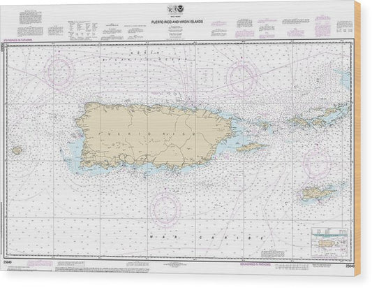 Nautical Chart-25640 Puerto Rico-Virgin Islands Wood Print