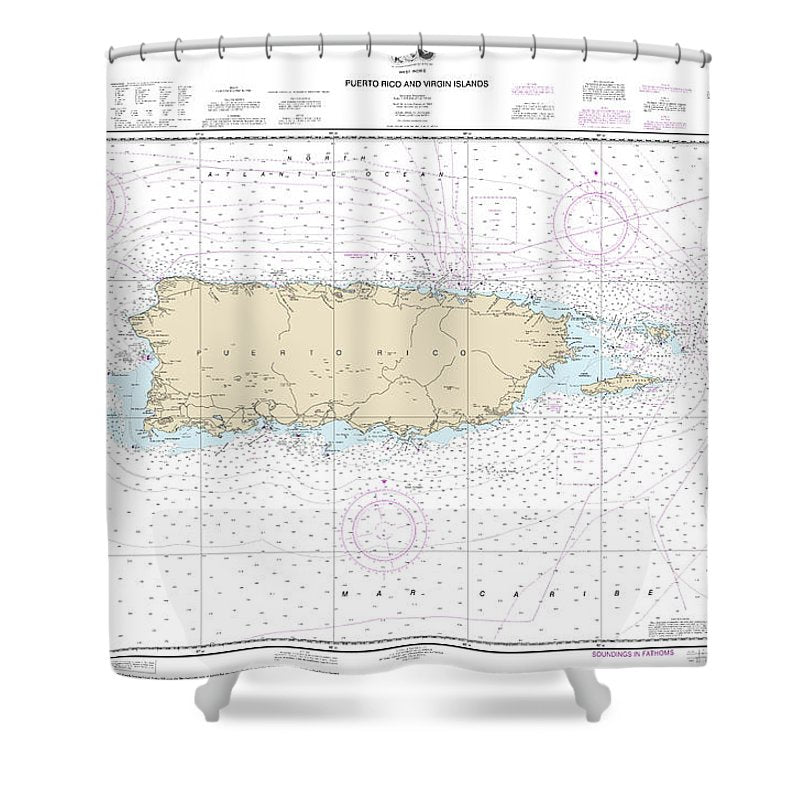 Nautical Chart 25640 Puerto Rico Virgin Islands Shower Curtain
