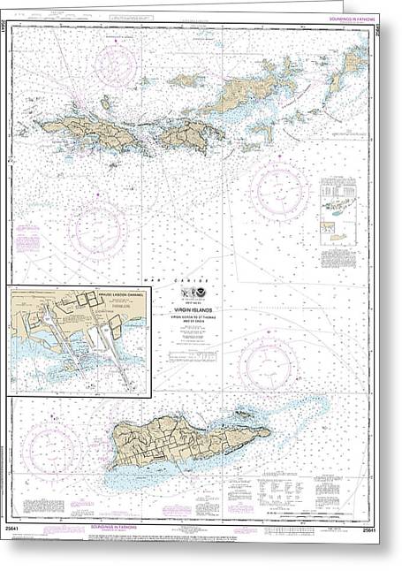 Nautical Chart-25641 Virgin Islands-virgin Gorda-st Thomas-st Croix, Krause Lagoon Channel - Greeting Card