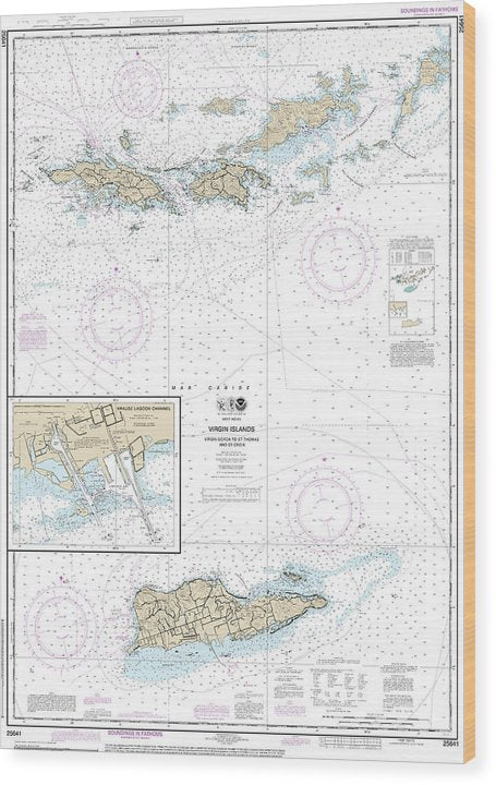 Nautical Chart-25641 Virgin Islands-Virgin Gorda-St Thomas-St Croix, Krause Lagoon Channel Wood Print
