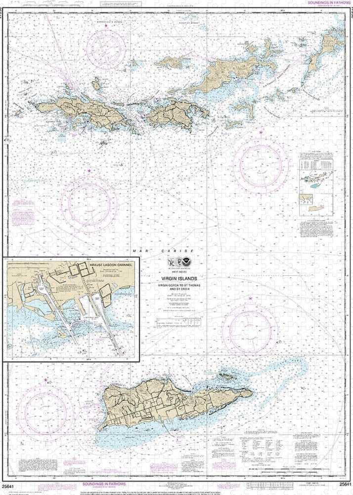 Nautical Chart-25641 Virgin Islands-virgin Gorda-st Thomas-st Croix, Krause Lagoon Channel - Puzzle
