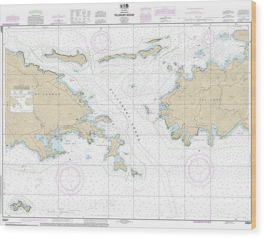 Nautical Chart-25647 Pillsbury Sound Wood Print