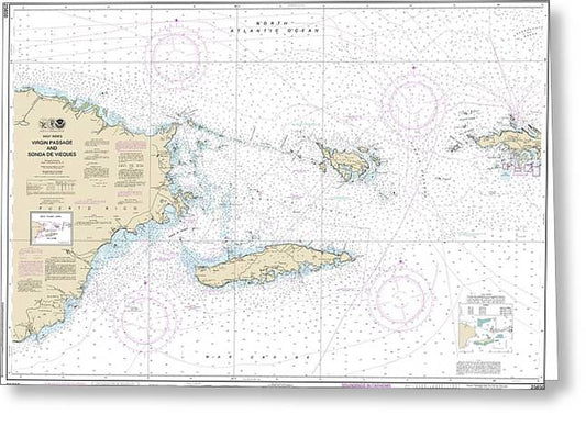 Nautical Chart-25650 Virgin Passage-sonda De Vieques - Greeting Card