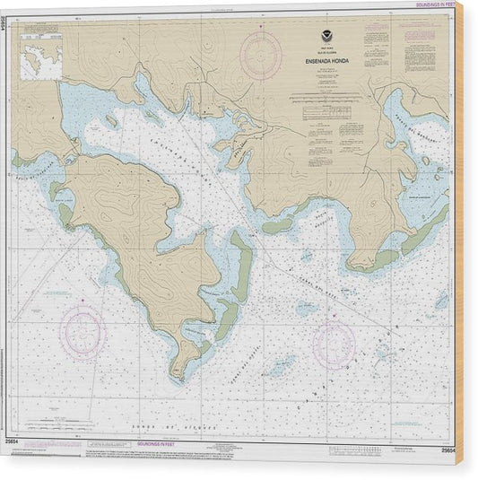 Nautical Chart-25654 Ensenada Honda Wood Print