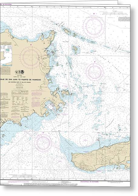 Nautical Chart-25663 Pasaje De San Juan-puerto De Humacao-western Part-lsla De Vieques - Greeting Card